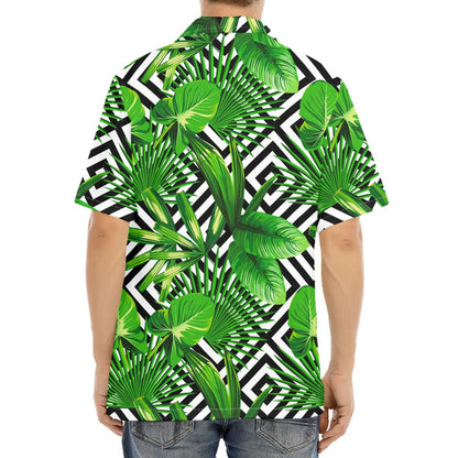 Exotic Tropical Leaves Pattern Print Aloha Shirt