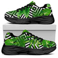 Exotic Tropical Leaves Pattern Print Black Chunky Shoes