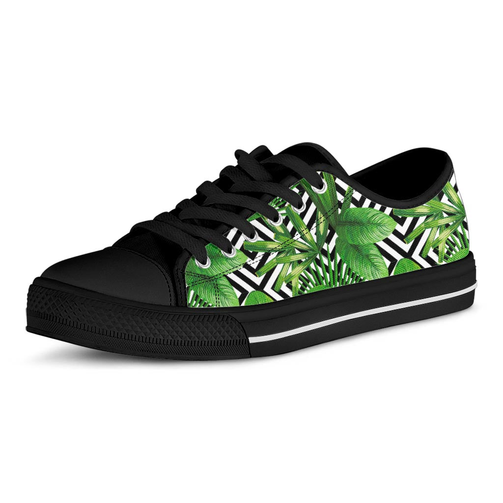 Exotic Tropical Leaves Pattern Print Black Low Top Sneakers