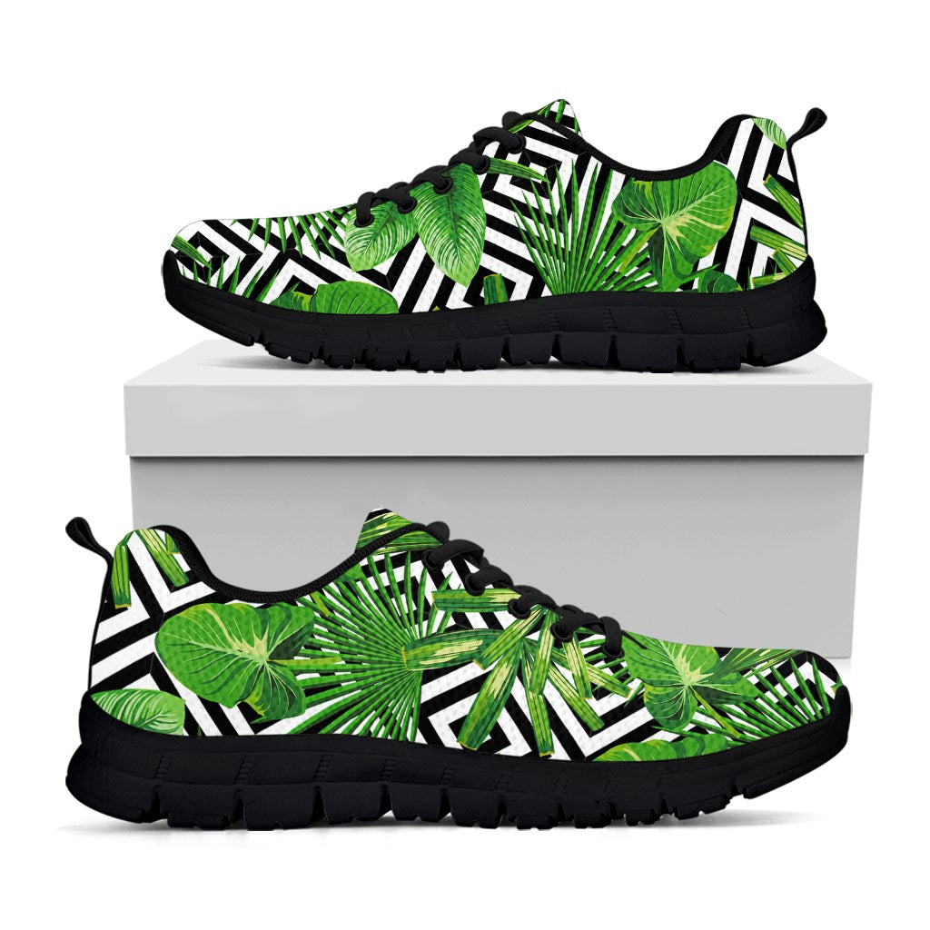 Exotic Tropical Leaves Pattern Print Black Running Shoes
