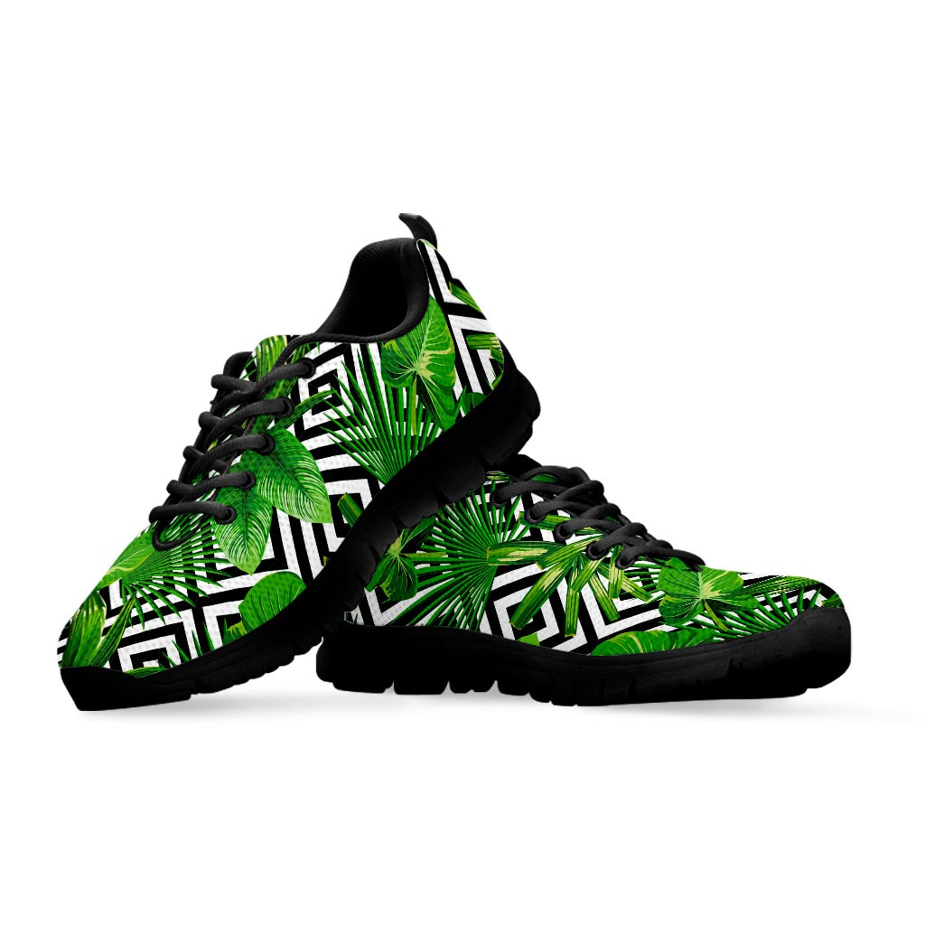 Exotic Tropical Leaves Pattern Print Black Running Shoes
