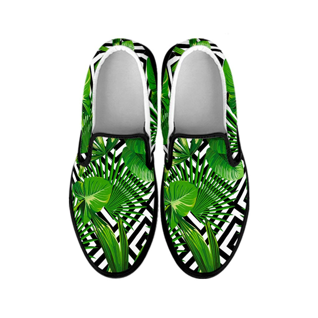 Exotic Tropical Leaves Pattern Print Black Slip On Sneakers