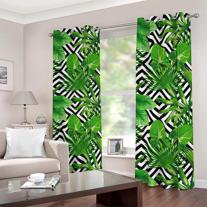 Exotic Tropical Leaves Pattern Print Blackout Grommet Curtains