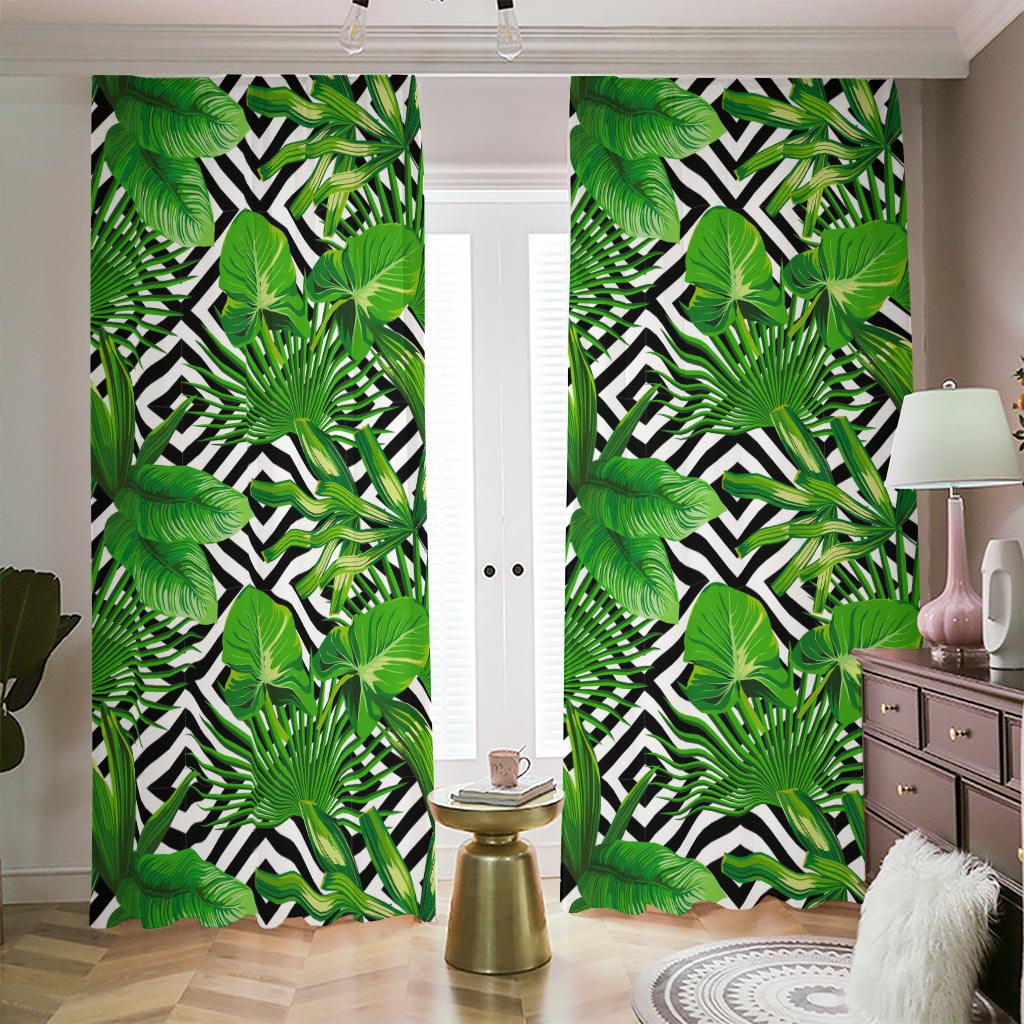 Exotic Tropical Leaves Pattern Print Blackout Pencil Pleat Curtains