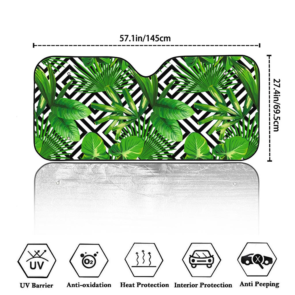Exotic Tropical Leaves Pattern Print Car Windshield Sun Shade