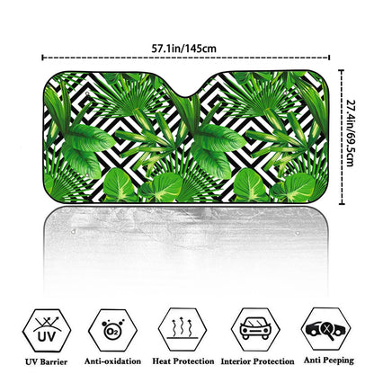 Exotic Tropical Leaves Pattern Print Car Windshield Sun Shade