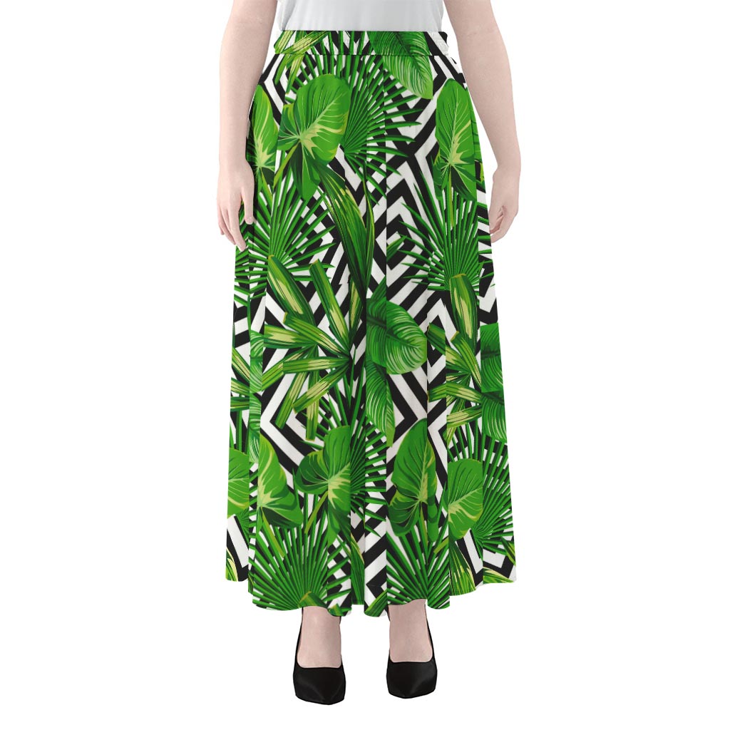 Exotic Tropical Leaves Pattern Print Chiffon Maxi Skirt