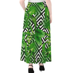 Exotic Tropical Leaves Pattern Print Chiffon Maxi Skirt