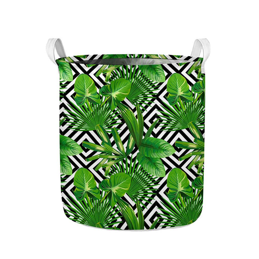 Exotic Tropical Leaves Pattern Print Collapsible Laundry Basket