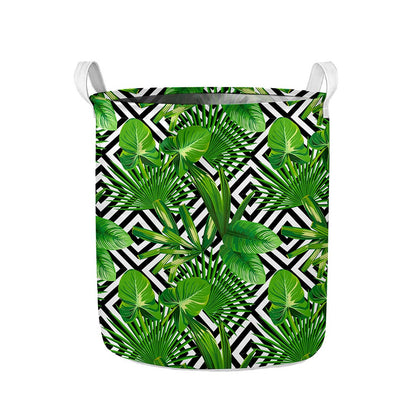 Exotic Tropical Leaves Pattern Print Collapsible Laundry Basket