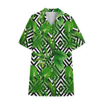Exotic Tropical Leaves Pattern Print Cotton Hawaiian Shirt