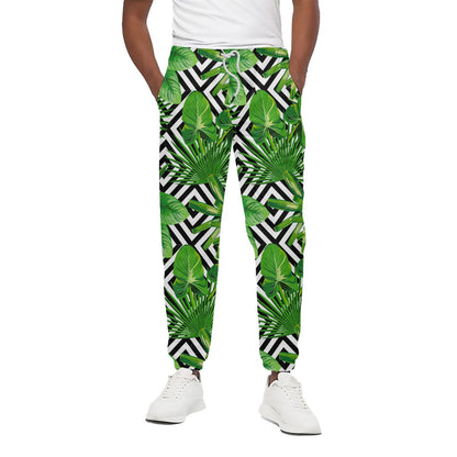 Exotic Tropical Leaves Pattern Print Cotton Pants