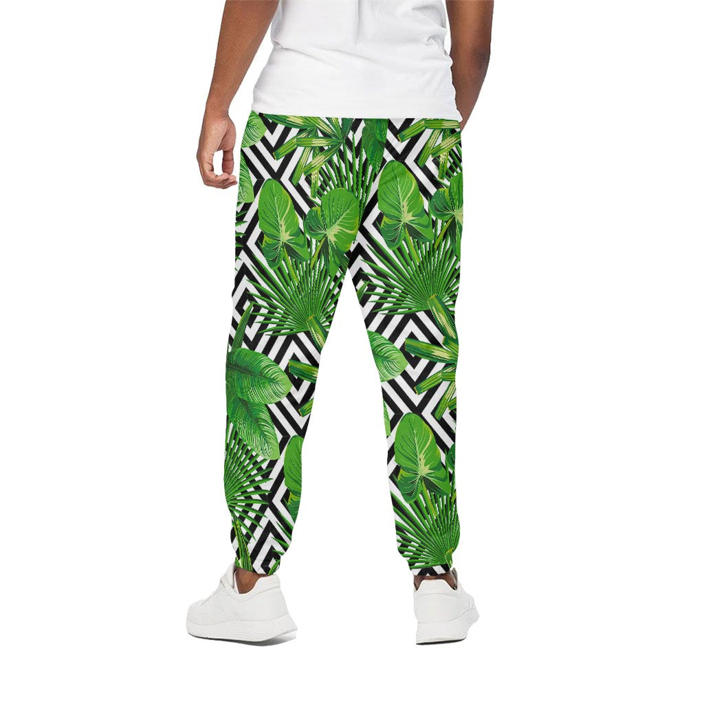 Exotic Tropical Leaves Pattern Print Cotton Pants