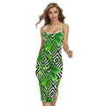 Exotic Tropical Leaves Pattern Print Cross Back Cami Dress