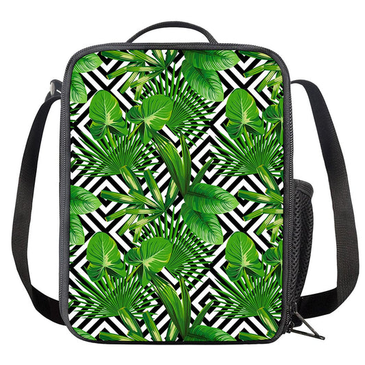 Exotic Tropical Leaves Pattern Print Crossbody Lunch Bag