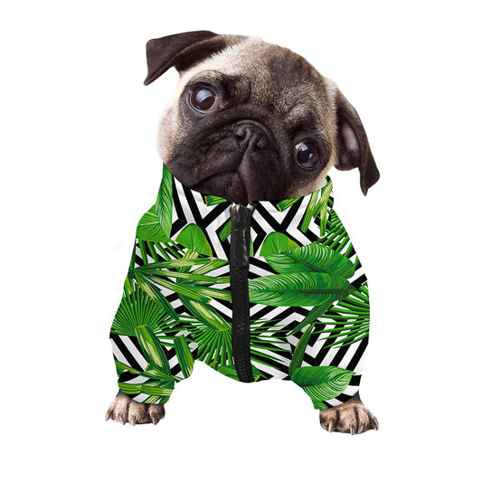 Exotic Tropical Leaves Pattern Print Dog Zip Up Jacket