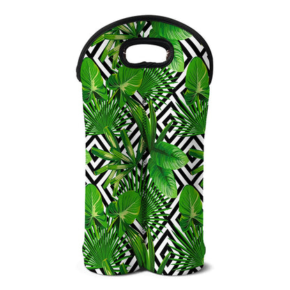Exotic Tropical Leaves Pattern Print Double Neoprene Wine Tote