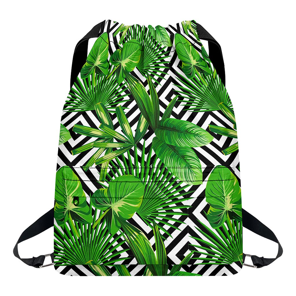 Exotic Tropical Leaves Pattern Print Drawstring Backpack
