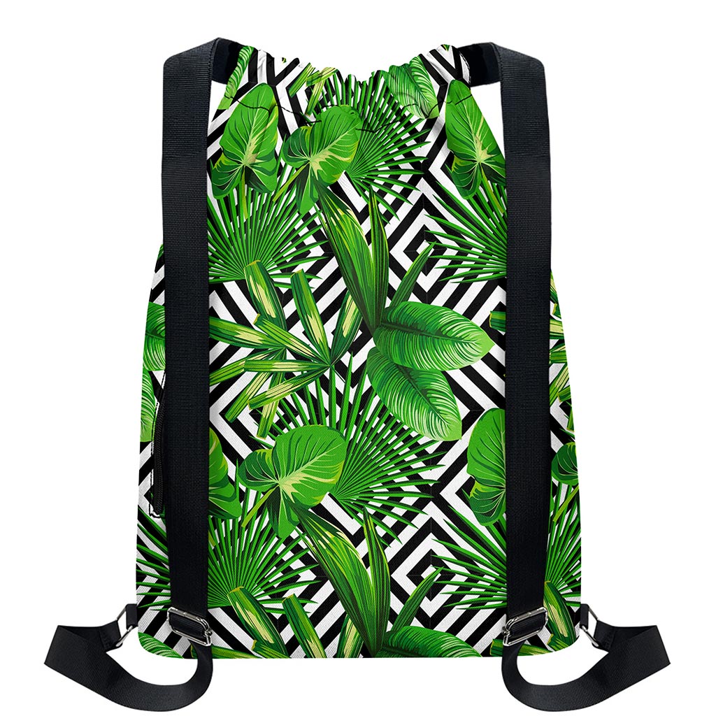 Exotic Tropical Leaves Pattern Print Drawstring Backpack