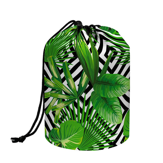 Exotic Tropical Leaves Pattern Print Drawstring Makeup Bag