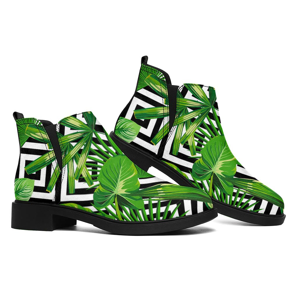 Exotic Tropical Leaves Pattern Print Flat Ankle Boots