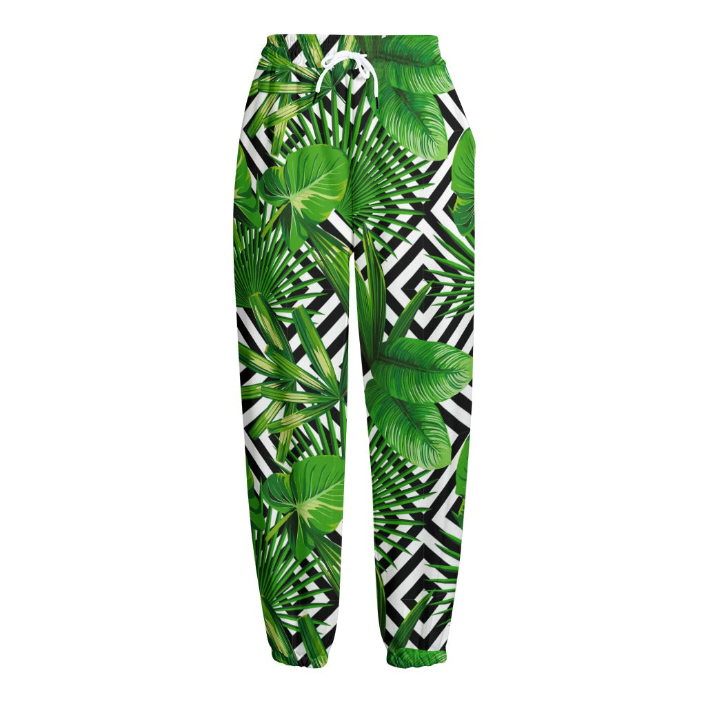 Exotic Tropical Leaves Pattern Print Fleece Lined Knit Pants