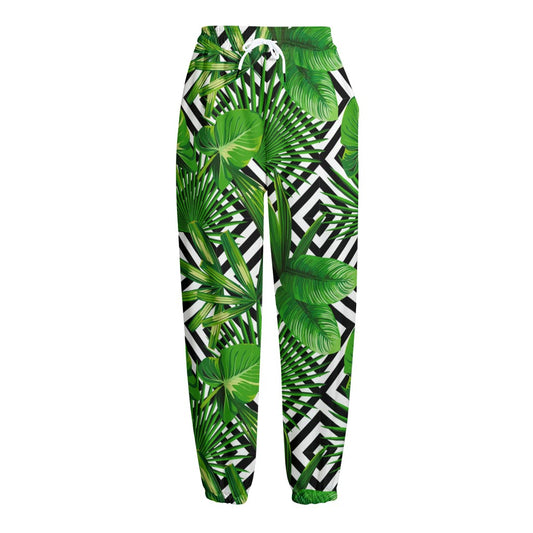 Exotic Tropical Leaves Pattern Print Fleece Lined Knit Pants