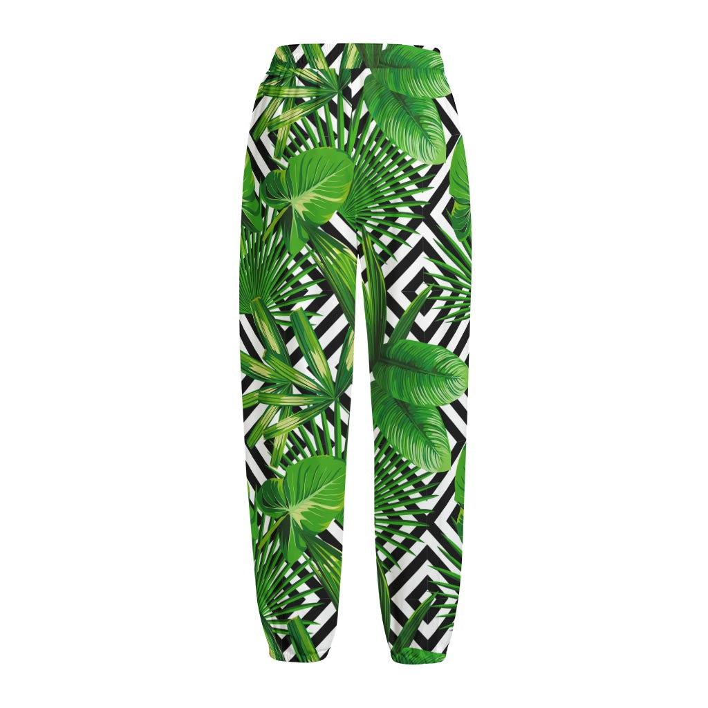 Exotic Tropical Leaves Pattern Print Fleece Lined Knit Pants