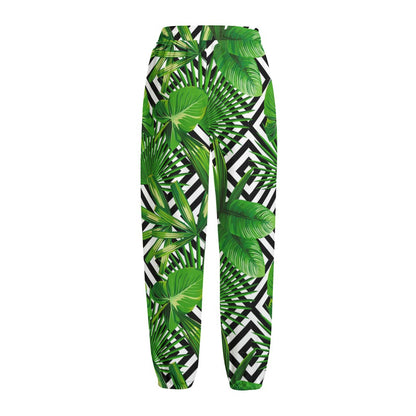 Exotic Tropical Leaves Pattern Print Fleece Lined Knit Pants