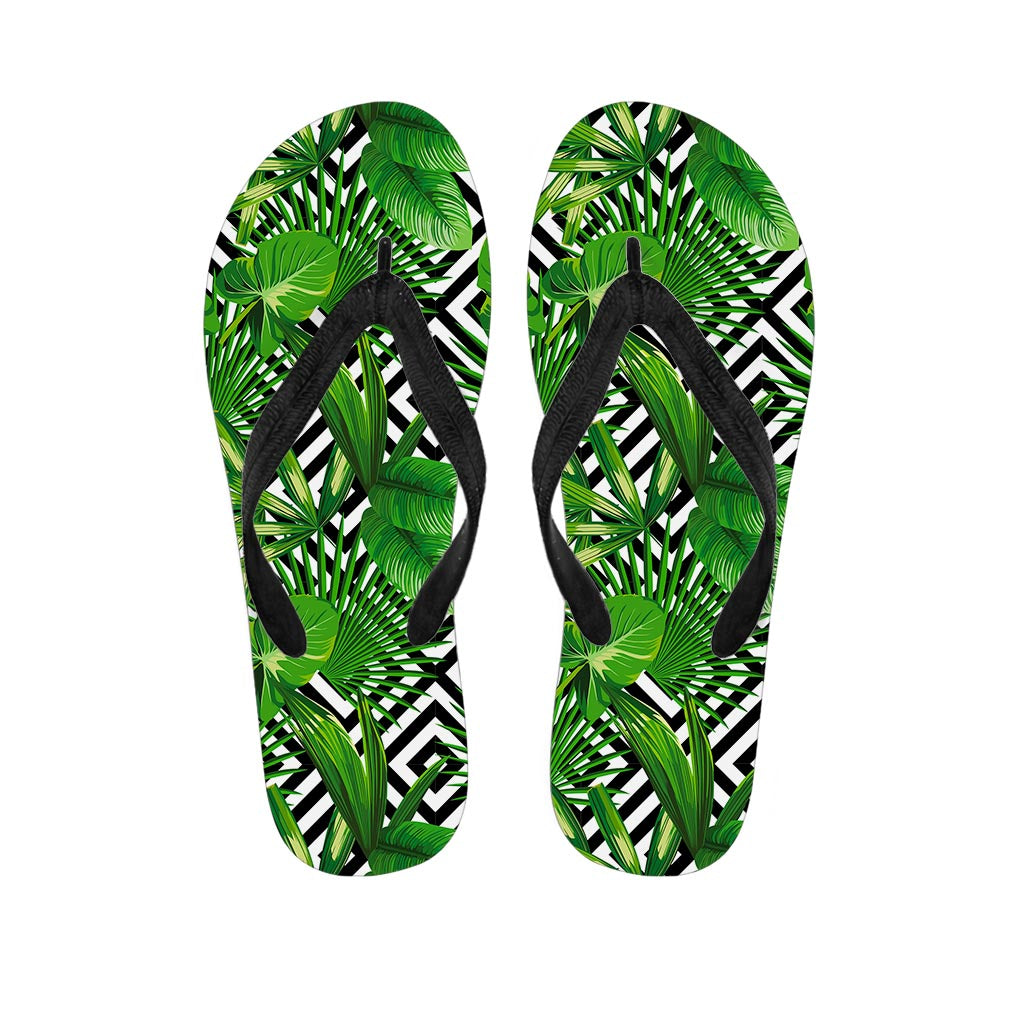Exotic Tropical Leaves Pattern Print Flip Flops
