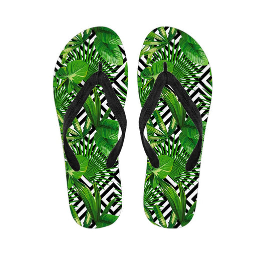 Exotic Tropical Leaves Pattern Print Flip Flops