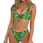 Exotic Tropical Leaves Pattern Print Front Bow Tie Bikini