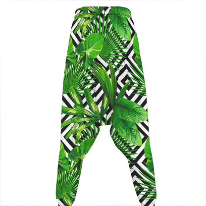 Exotic Tropical Leaves Pattern Print Hammer Pants