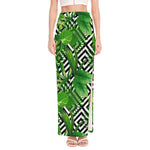Exotic Tropical Leaves Pattern Print High Slit Maxi Skirt