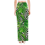 Exotic Tropical Leaves Pattern Print High Slit Maxi Skirt