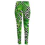 Exotic Tropical Leaves Pattern Print High-Waisted Pocket Leggings