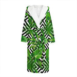 Exotic Tropical Leaves Pattern Print Hooded Bathrobe