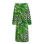 Exotic Tropical Leaves Pattern Print Hooded Bathrobe