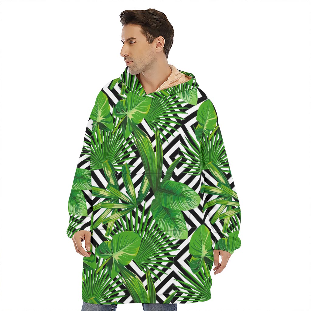 Exotic Tropical Leaves Pattern Print Hoodie Blanket