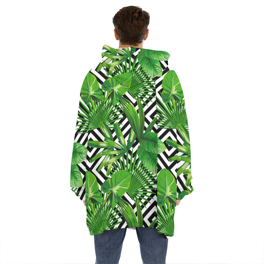 Exotic Tropical Leaves Pattern Print Hoodie Blanket