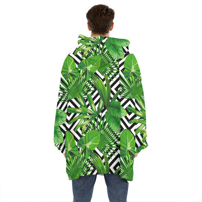 Exotic Tropical Leaves Pattern Print Hoodie Blanket