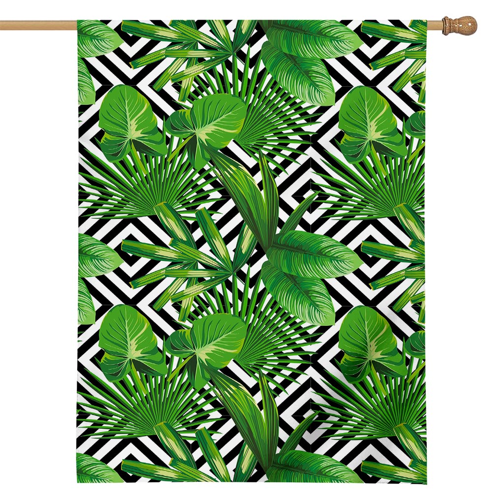 Exotic Tropical Leaves Pattern Print House Flag