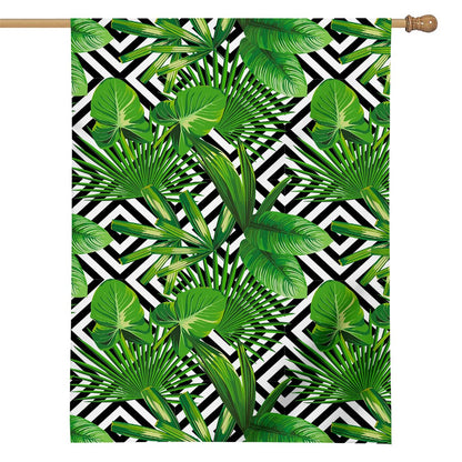 Exotic Tropical Leaves Pattern Print House Flag