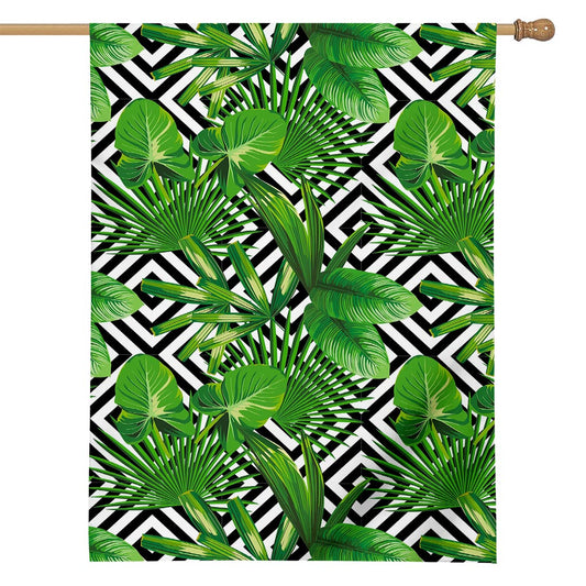 Exotic Tropical Leaves Pattern Print House Flag