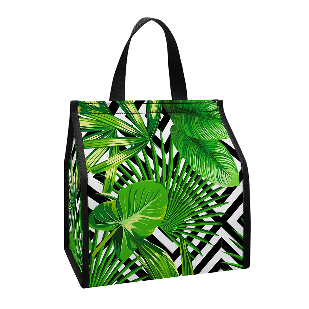 Exotic Tropical Leaves Pattern Print Insulated Lunch Tote