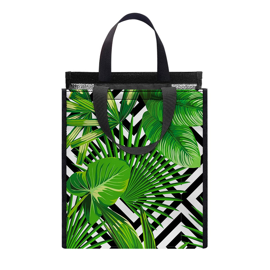 Exotic Tropical Leaves Pattern Print Insulated Lunch Tote