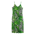 Exotic Tropical Leaves Pattern Print Jersey Midi Cami Dress