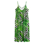 Exotic Tropical Leaves Pattern Print Jersey Midi Cami Dress