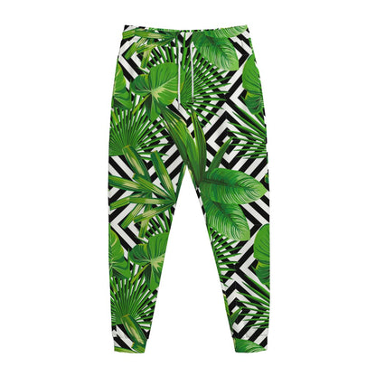 Exotic Tropical Leaves Pattern Print Jogger Pants