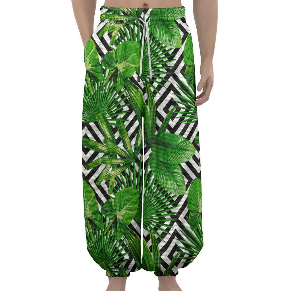 Exotic Tropical Leaves Pattern Print Lantern Pants